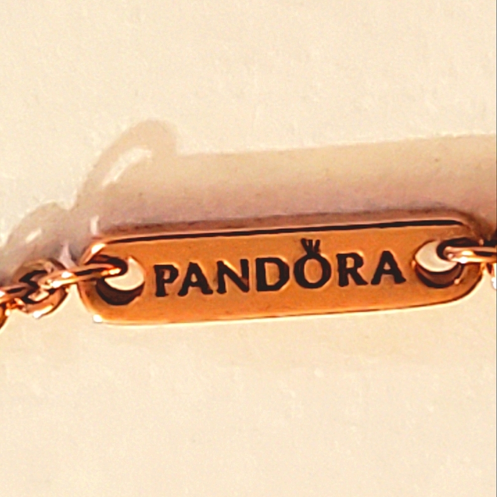 Authentic NEW Pandora Timeless Pavé Double-row CZ Bar Collier Necklace 14kRGP - Picture 9 of 11